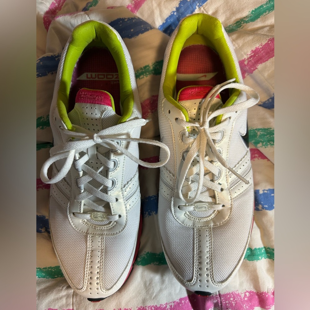 Nike Zoom Like New Women's White Sneakers W/Pink & Lime Accents, Size 10